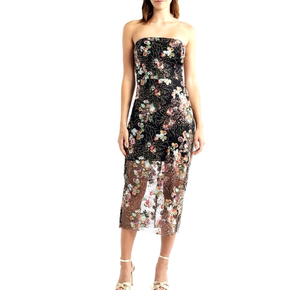 NEW! Sam Edelman Sequin Embroidery Strapless Dress Sheer Cocktail SZ 8